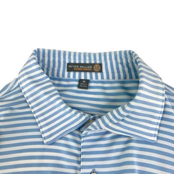 Peter Millar Summer Comfort Blue Striped Short Sleeve Polo - Picture 2 of 5